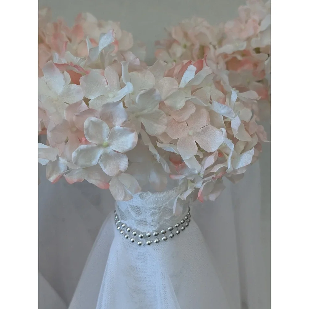 Set of 8 Blush Pink Wedding Centerpieces, Lace Tulle Vase Decor, Romantic Floral